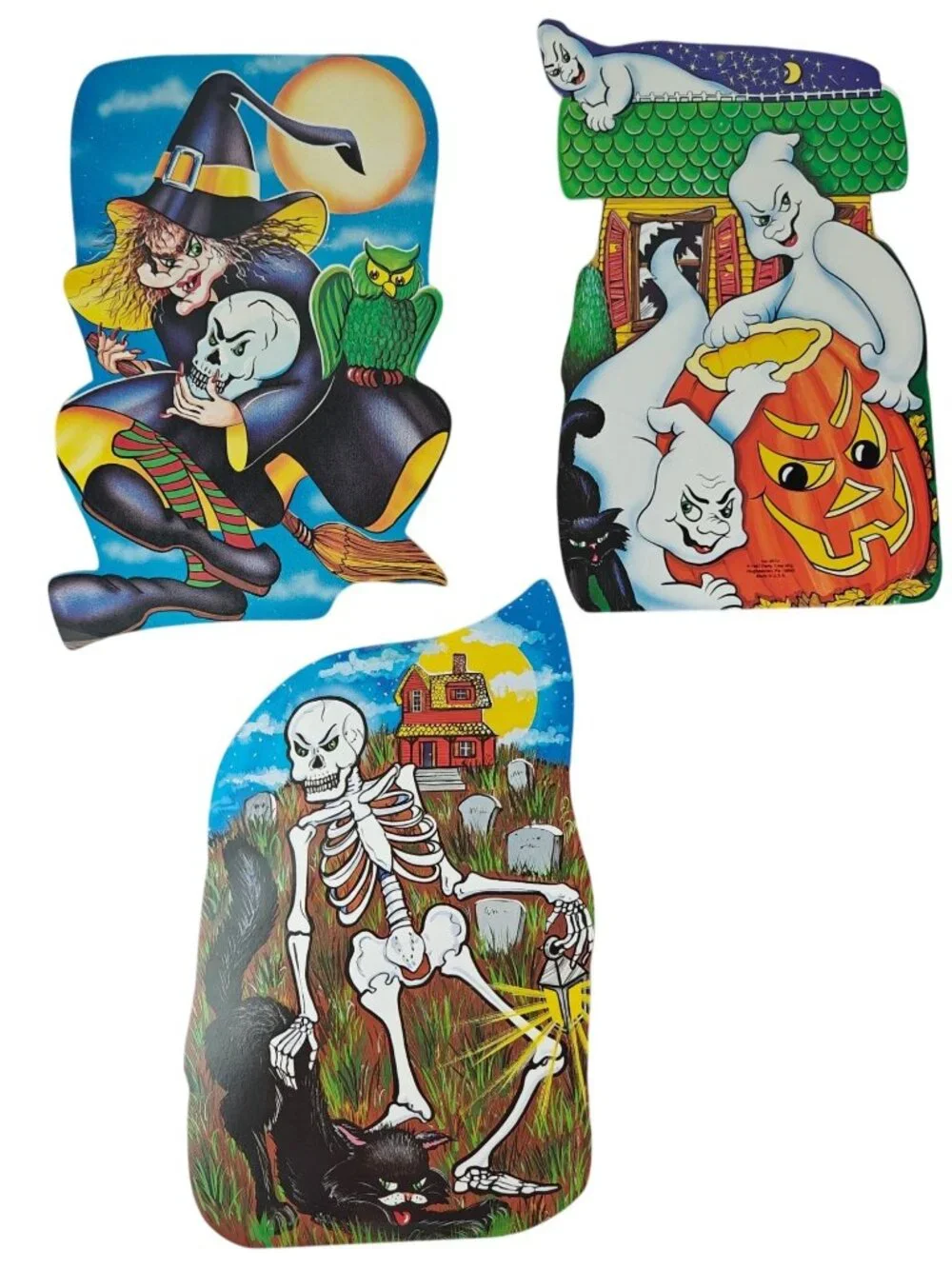 Vintage Party Time Mfg Halloween Die-Cuts Cardboard Skeleton Witch Ghosts USA